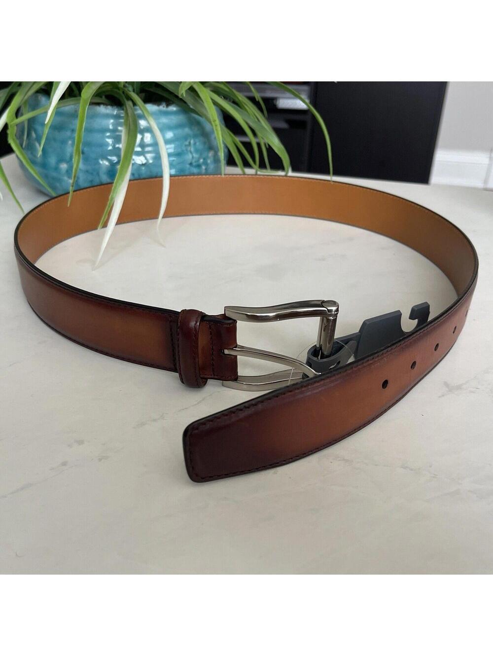 NWT Magnanni Carbon Leather Belt - 1121 - Cognac Brown - Size 34